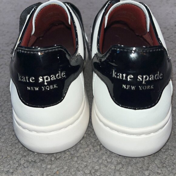 KATE SPADE The LEXI SLIP ON SNEAKERS BLACK WHITE & GRAY RIBBON BOWS - EUC - 10B - Picture 4 of 12